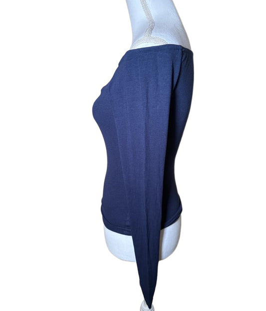 Favorite Daughter Womens Small Navy Off Shoulder Ribbed Top Long Sleeve