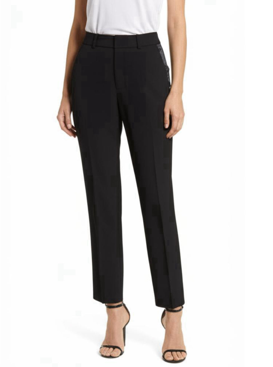 New Favorite Daughter Womens Size 2 Black Tuxedo Pant Satin Stripe