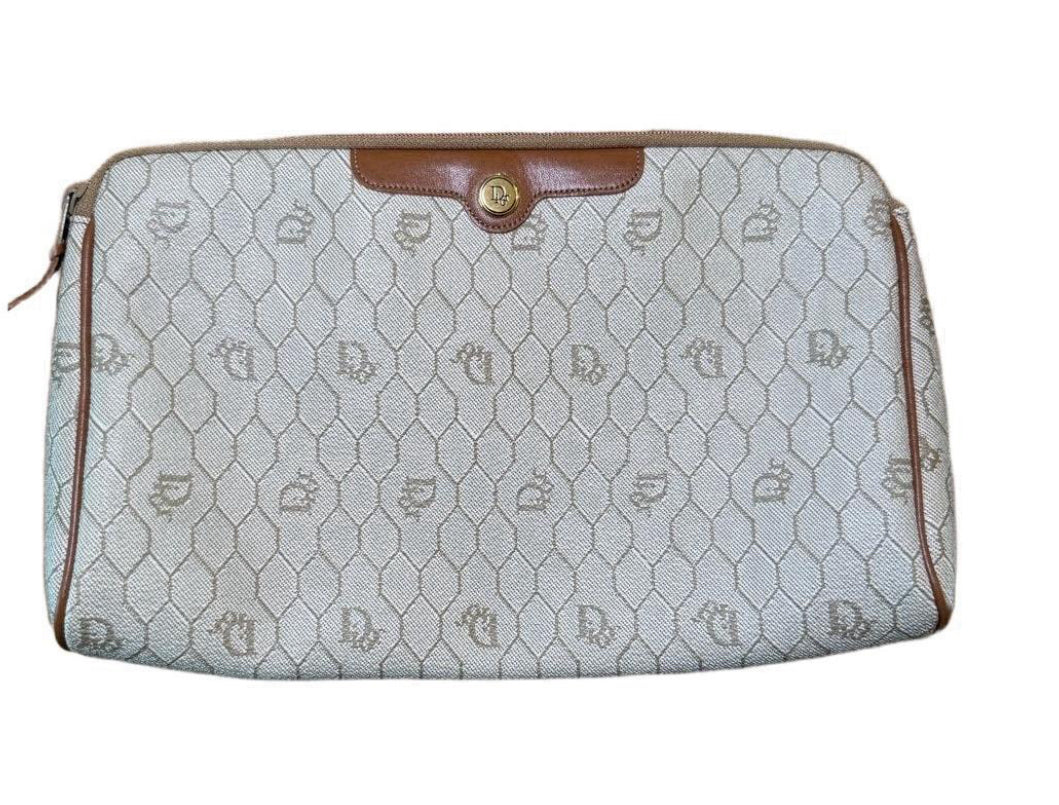 Vintage Christian Dior Tan Honeycomb Oblique Handbag/Pouch