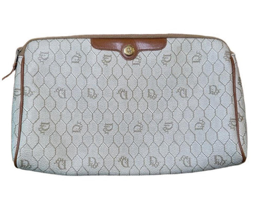 Vintage Christian Dior Tan Honeycomb Oblique Handbag/Pouch
