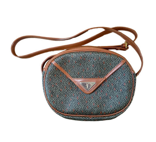 Vintage YSL Coated Tweed Crossbody Bag Leather Trim
