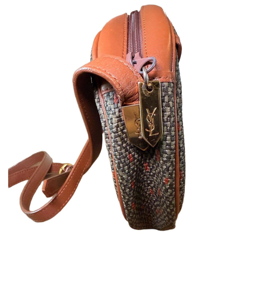 Vintage YSL Coated Tweed Crossbody Bag Leather Trim