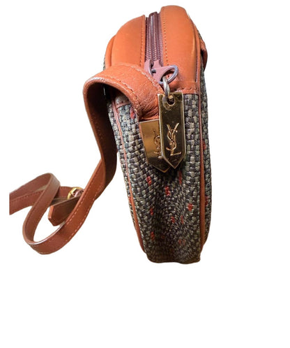 Vintage YSL Coated Tweed Crossbody Bag Leather Trim
