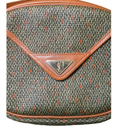 Vintage YSL Coated Tweed Crossbody Bag Leather Trim