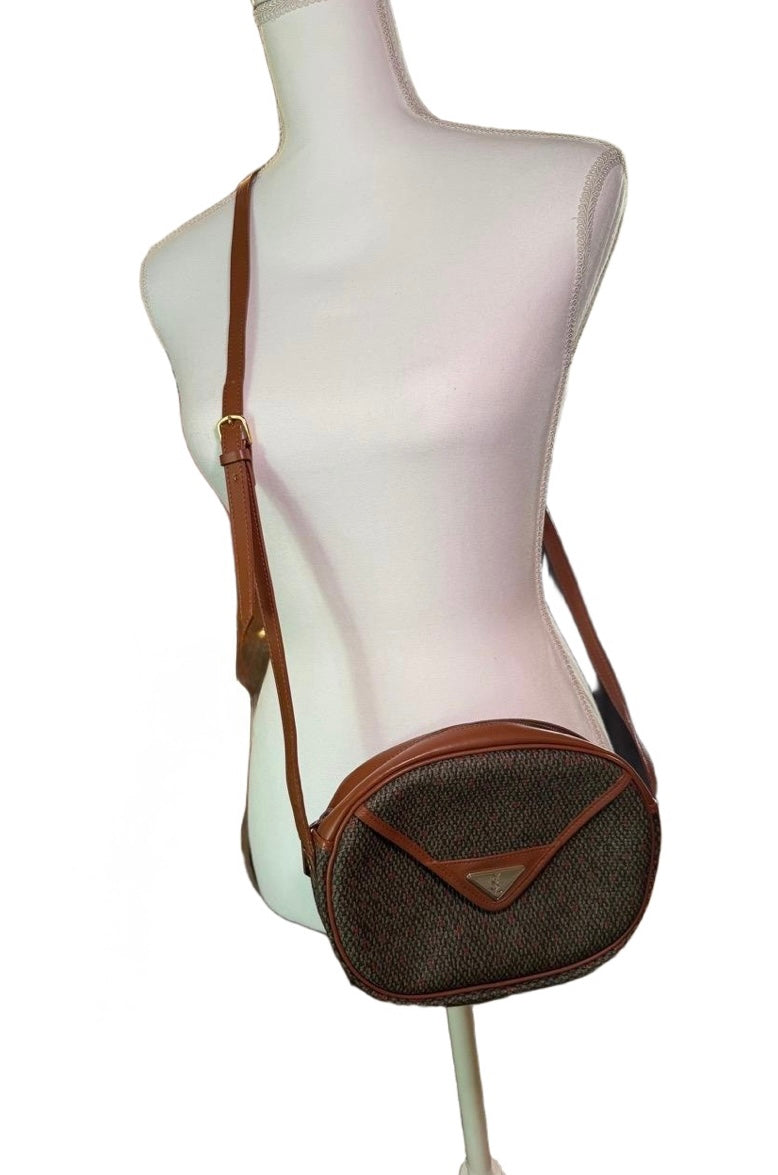 Vintage YSL Coated Tweed Crossbody Bag Leather Trim