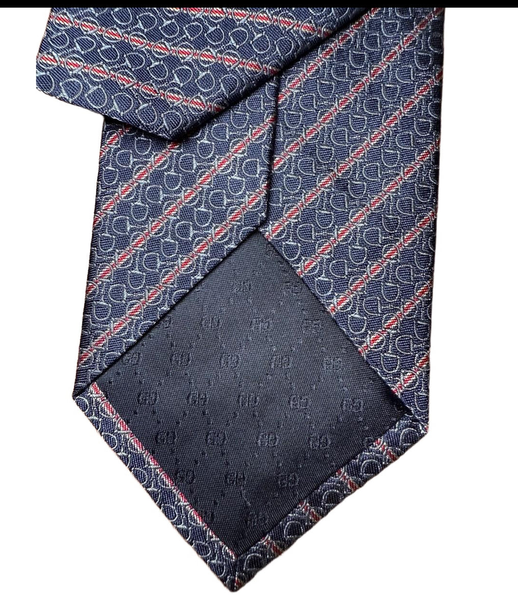 Gucci Tie Mens Navy Red Horsebit Pattern