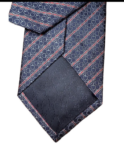 Gucci Tie Mens Navy Red Horsebit Pattern