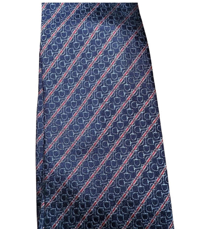 Gucci Tie Mens Navy Red Horsebit Pattern