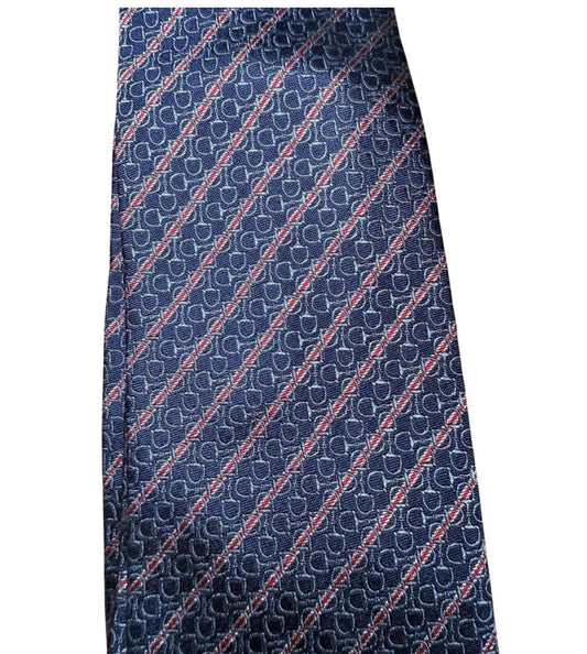 Gucci Tie Mens Navy Red Horsebit Pattern