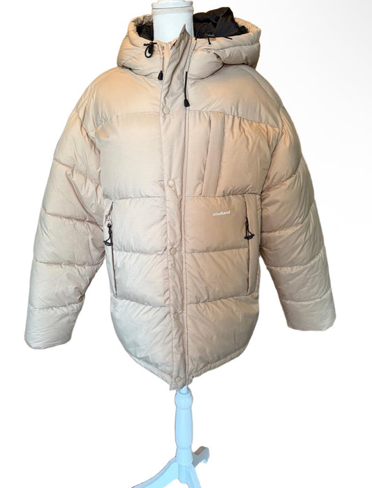 New Soulland Mens Oversized S/M Beige Hooded Ian Puffer Jacket