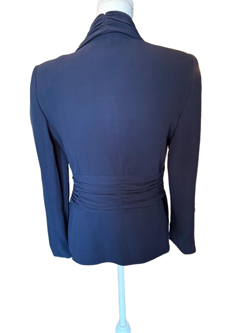 Dark Navy Escada Draped Blazer Rhinestone Clasp Evening Formal, Size 40