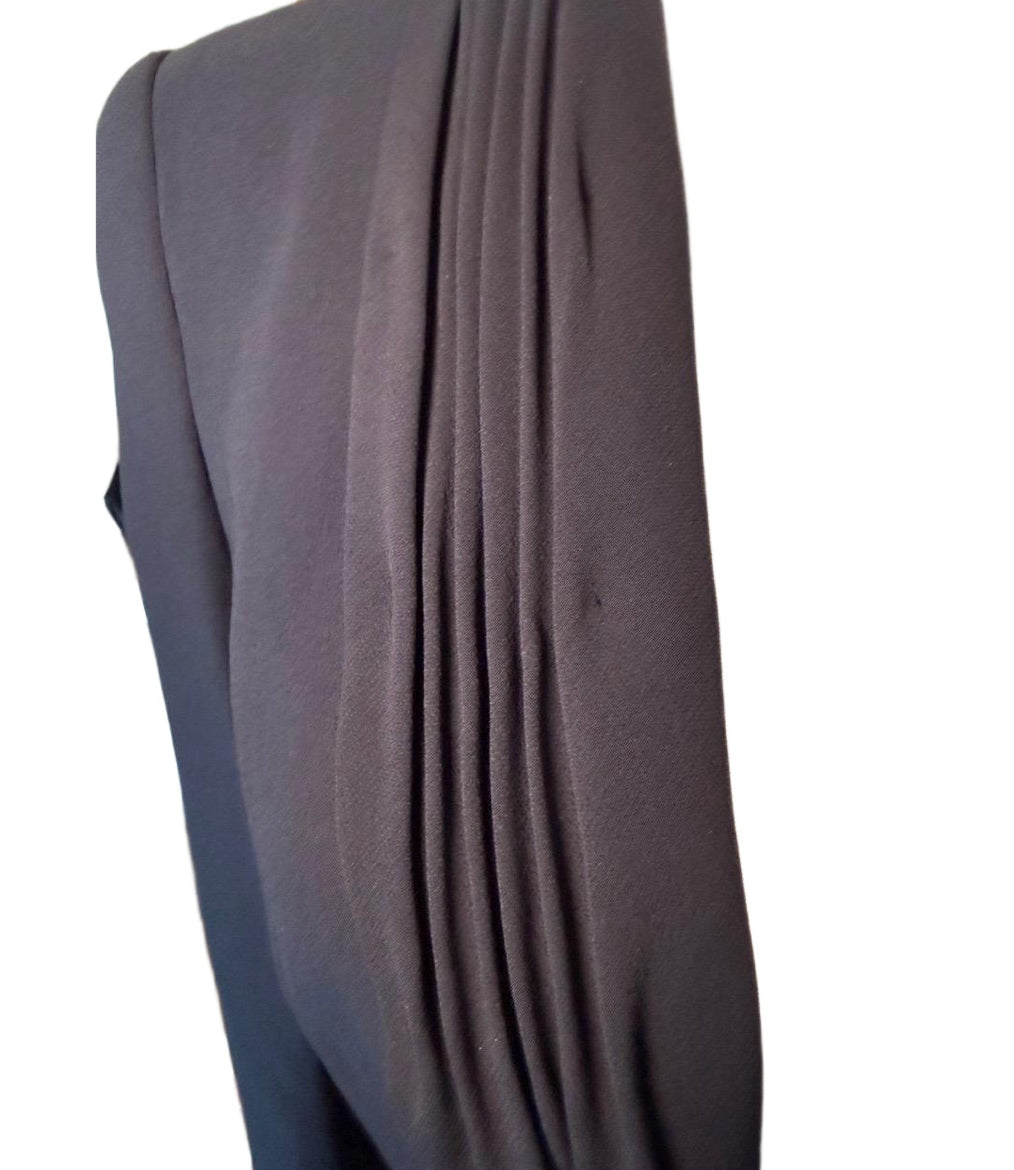 Dark Navy Escada Draped Blazer Rhinestone Clasp Evening Formal, Size 40
