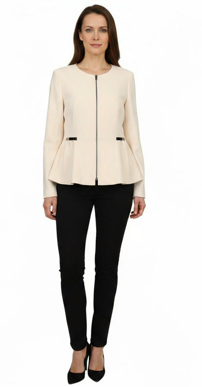 ESCADA Womens Blazer Size 42 Cream Peplum Collarless Full-Zip Front