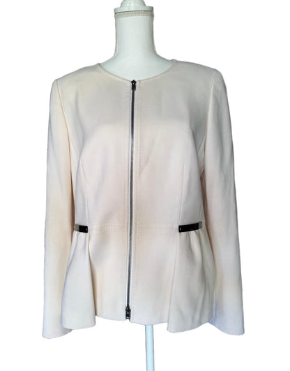 ESCADA Womens Blazer Size 42 Cream Peplum Collarless Full-Zip Front