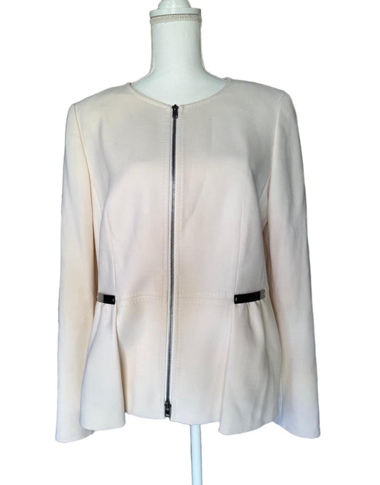 ESCADA Womens Blazer Size 42 Cream Peplum Collarless Full-Zip Front