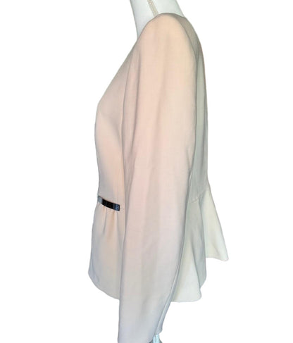 ESCADA Womens Blazer Size 42 Cream Peplum Collarless Full-Zip Front