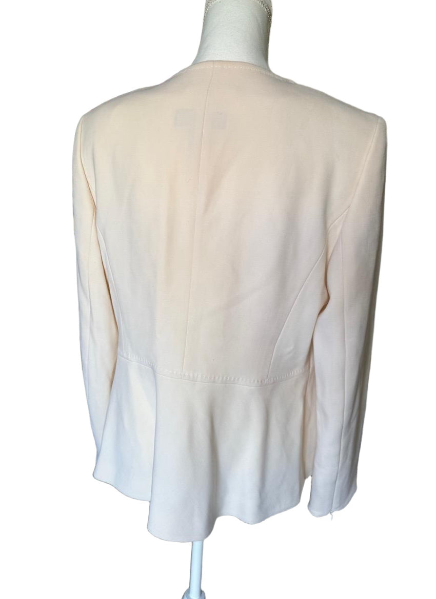 ESCADA Womens Blazer Size 42 Cream Peplum Collarless Full-Zip Front