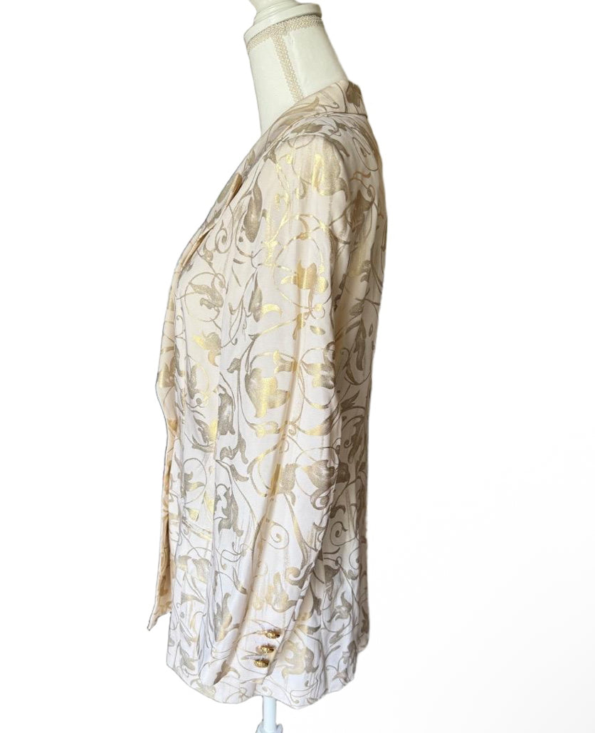 Escada Womens Cream Gold Brocade Blazer Double Breasted Size 40 (oversized)