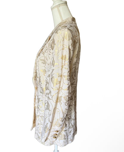Escada Womens Cream Gold Brocade Blazer Double Breasted Size 40 (oversized)