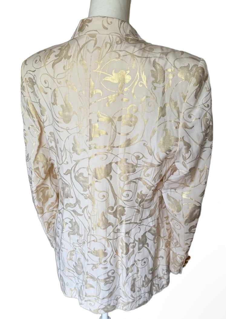 Escada Womens Cream Gold Brocade Blazer Double Breasted Size 40 (oversized)