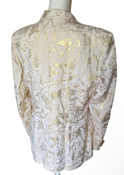 Escada Womens Cream Gold Brocade Blazer Double Breasted Size 40 (oversized)
