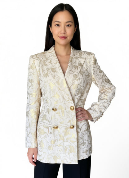 Escada Womens Cream Gold Brocade Blazer Double Breasted Size 40 (oversized)