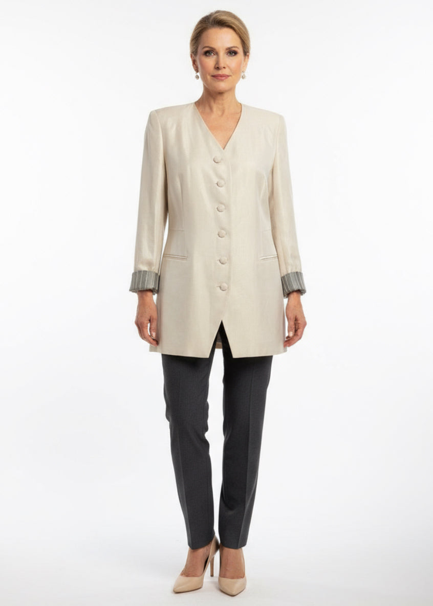 Escada Blazer Womens Size 40 Cream Tailored Longline Rolled Cuffs
