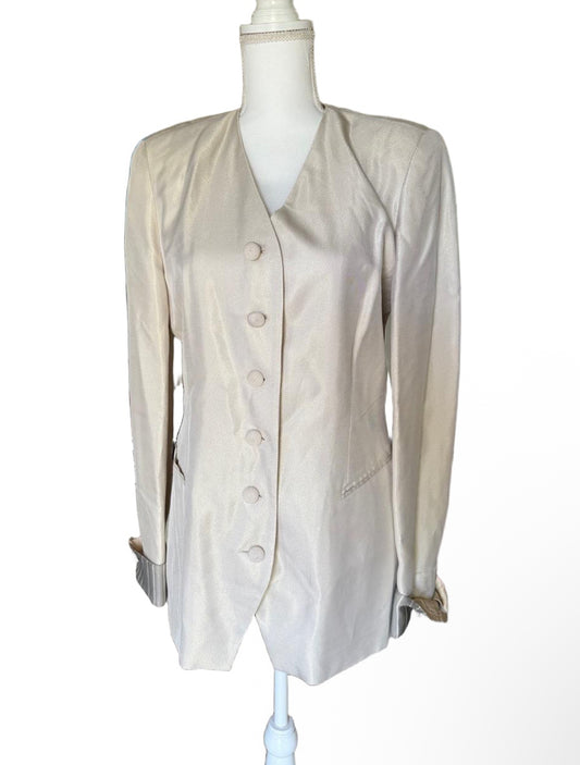 Escada Blazer Womens Size 40 Cream Tailored Longline Rolled Cuffs