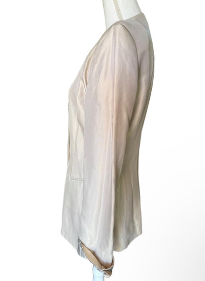 Escada Blazer Womens Size 40 Cream Tailored Longline Rolled Cuffs