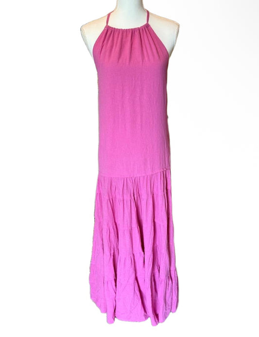 New Free People Womens XL Pink Halter Open Back Tiered Maxi Dress