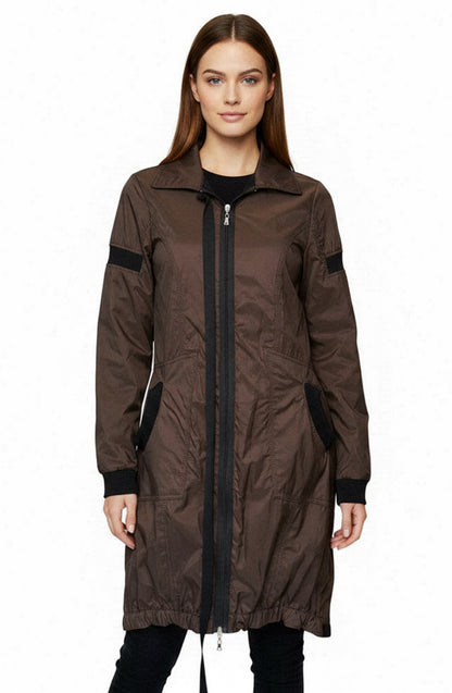 New Lillian H (French designer) Brown Black Trench Coat Full Zip, size 42