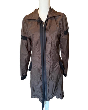 New Lillian H (French designer) Brown Black Trench Coat Full Zip, size 42