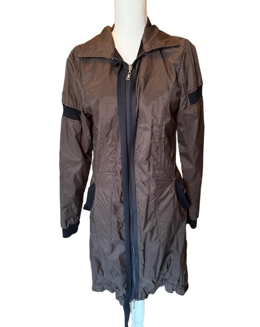 New Lillian H (French designer) Brown Black Trench Coat Full Zip, size 42