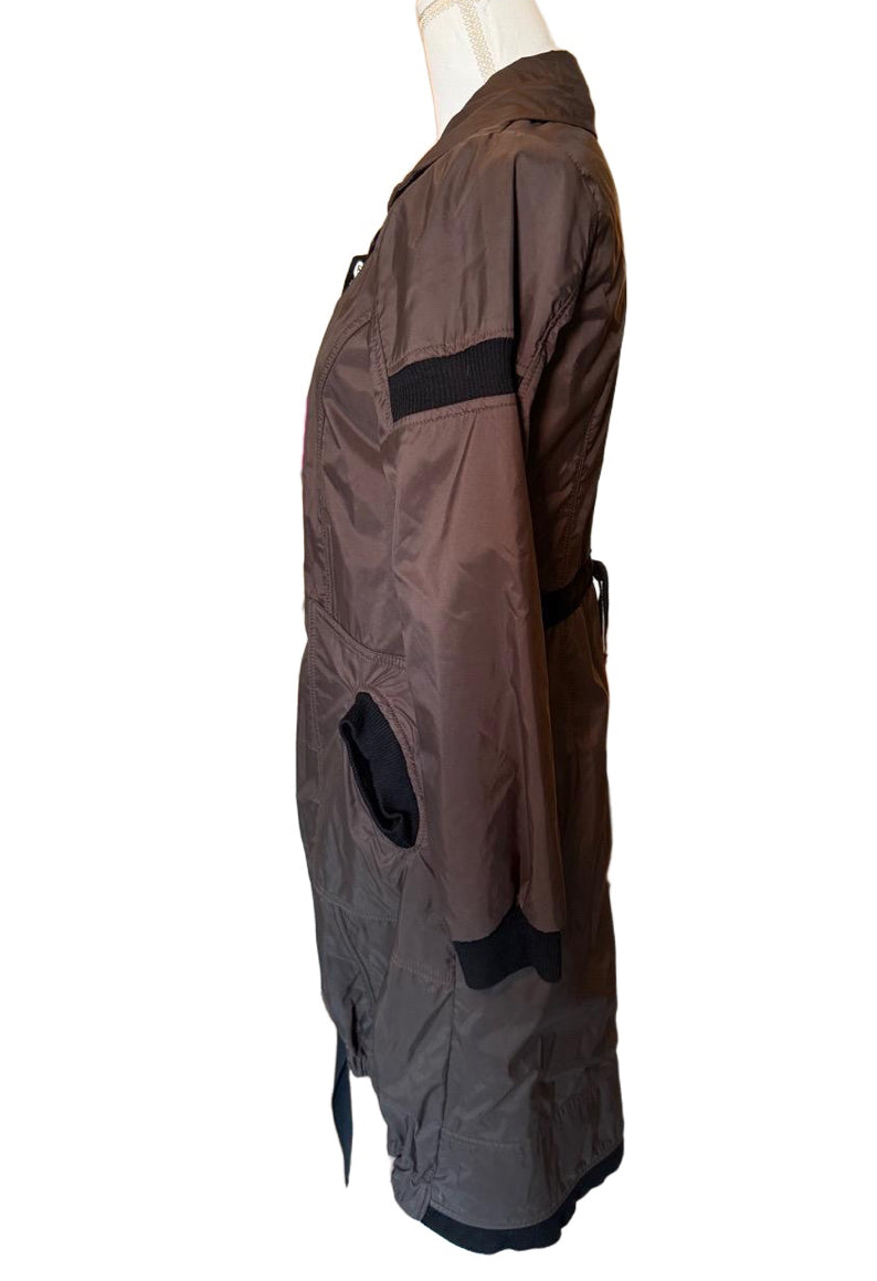 New Lillian H (French designer) Brown Black Trench Coat Full Zip, size 42