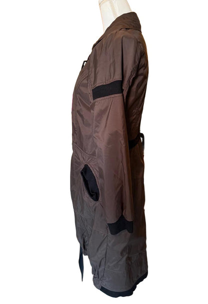 New Lillian H (French designer) Brown Black Trench Coat Full Zip, size 42