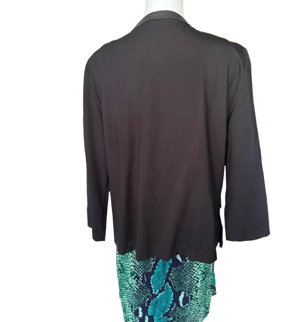Grayse Black Fringe Leather Tiered Jacket, Size L