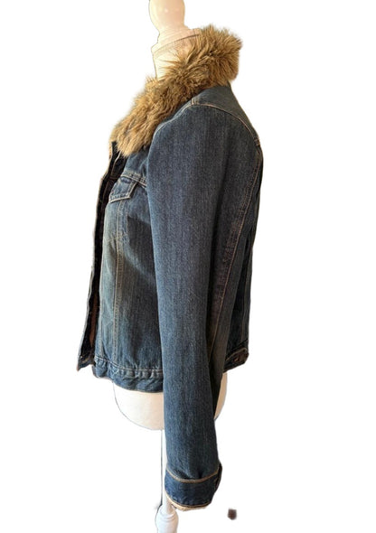Abercrombie & Fitch Women’s Faux Fur Collar Denim Jacket Size L