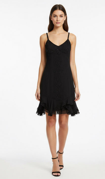 Scala Small Black Beaded Cocktail Mini Dress