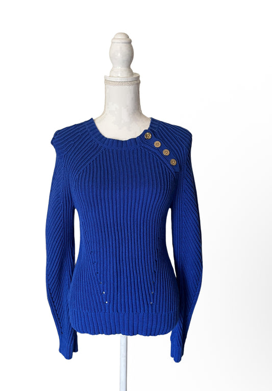 LAUREN Ralph Lauren Womens S Petite Blue Crew Neck Knit Sweater