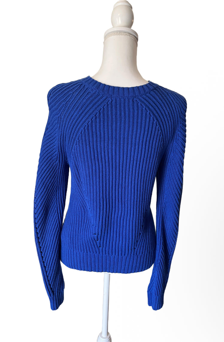 LAUREN Ralph Lauren Womens S Petite Blue Crew Neck Knit Sweater