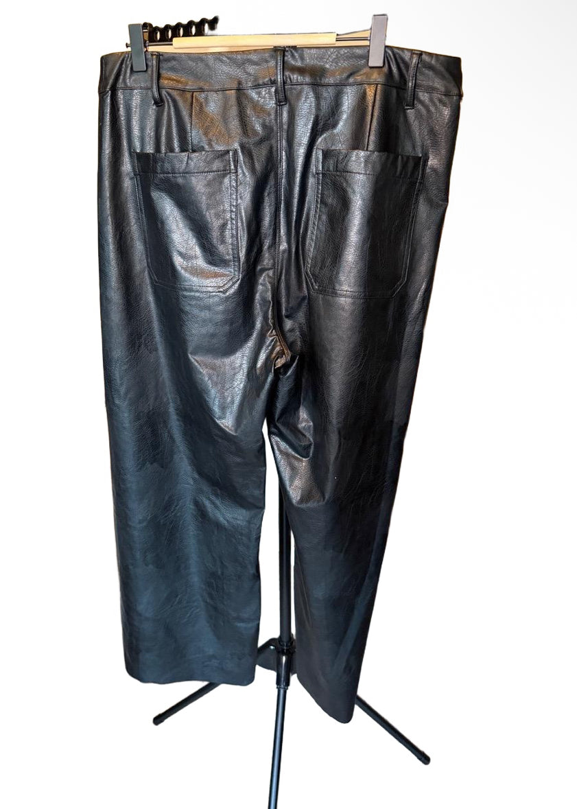 LYSSE New York Pants Womens Size XL Black Wide Leg Faux Leather