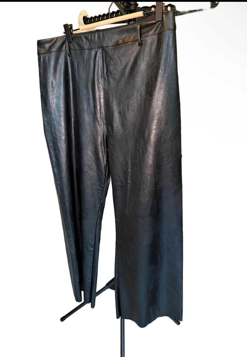 LYSSE New York Pants Womens Size XL Black Wide Leg Faux Leather