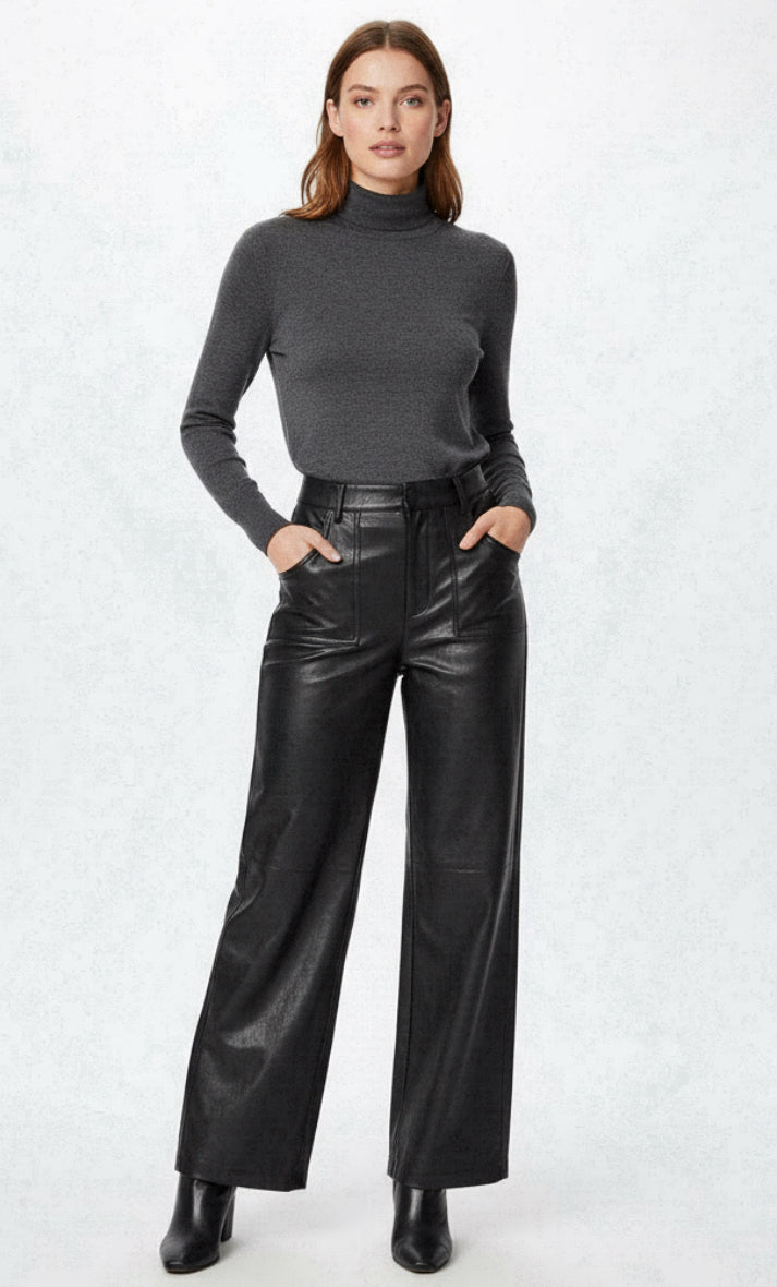 LYSSE New York Pants Womens Size XL Black Wide Leg Faux Leather