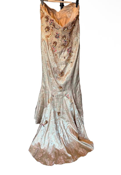 Terani Women’s Gown Champagne Gold Strapless Beaded Sweetheart Neckline size 18