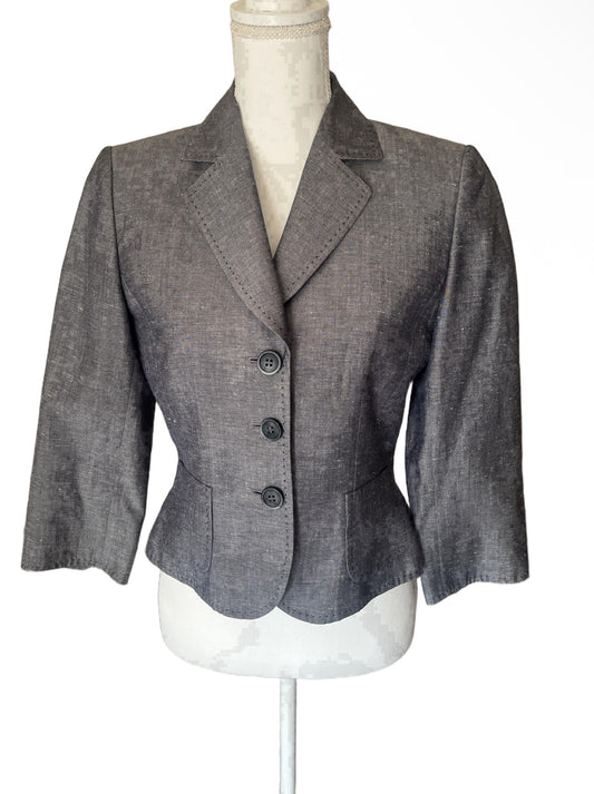 Tahari Blazer Womens Size 4 Grey 3/4 Sleeve