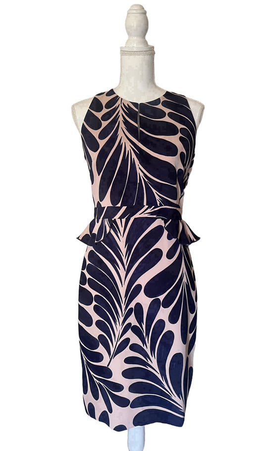 Ann Taylor Womens Size 4 Dark Blue Pink Leaf Print Peplum Sleeveless Dress