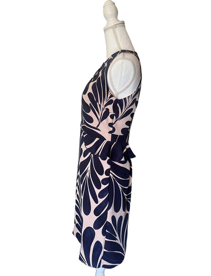 Ann Taylor Womens Size 4 Dark Blue Pink Leaf Print Peplum Sleeveless Dress
