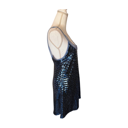 New Free People Blue Sequin Party Dress with Sheer Mesh Detail, Small