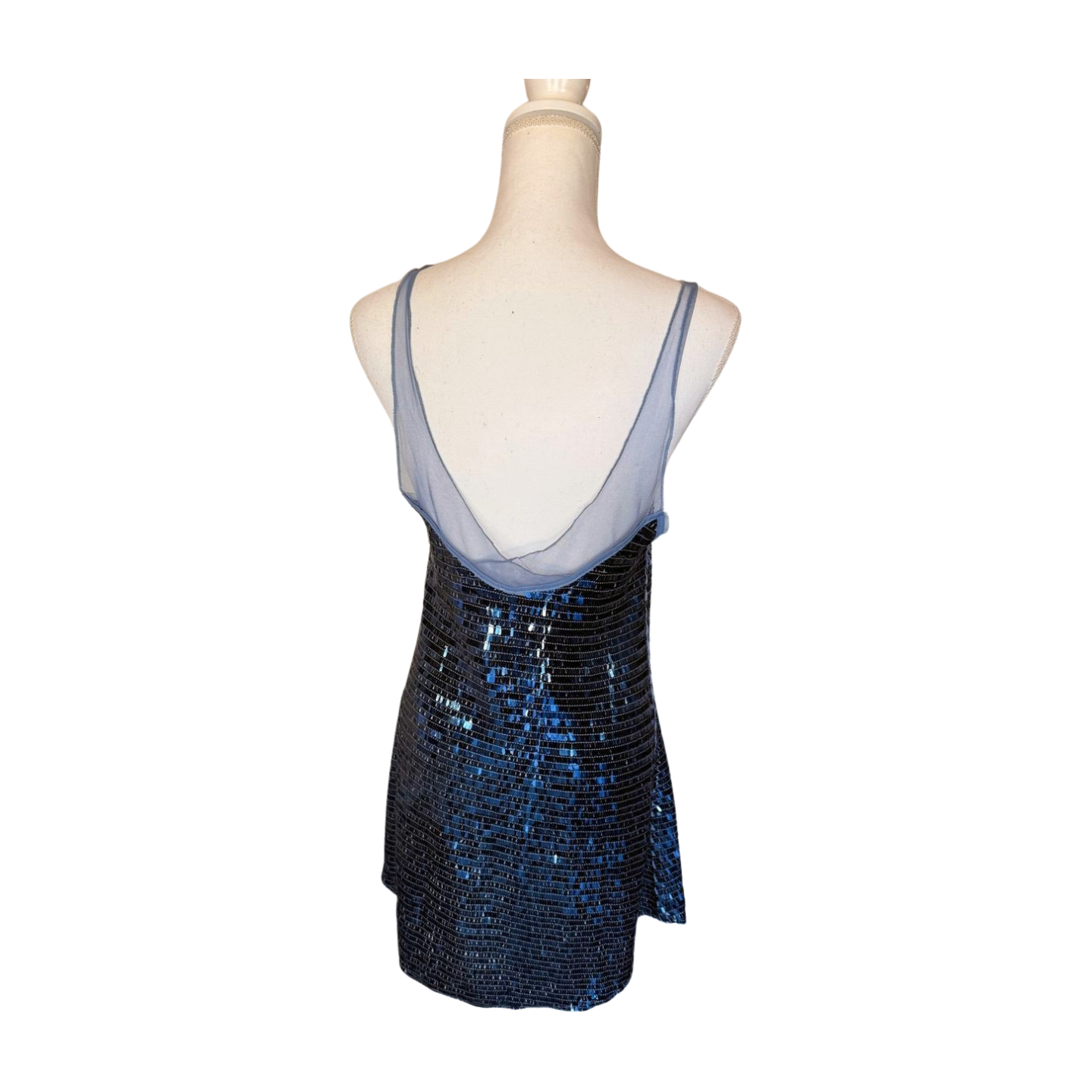 New Free People Blue Sequin Party Dress with Sheer Mesh Detail, Small