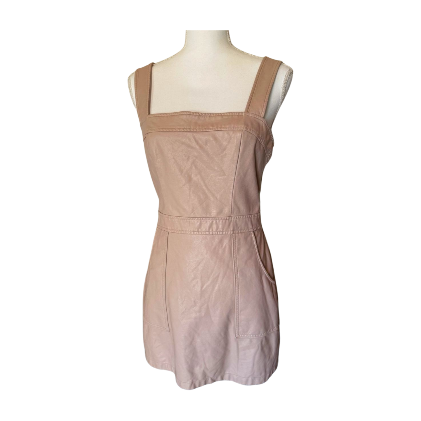 Amanda Uprichard Dull Light Pink Faux Leather Sleeveless Mini Dress, Medium